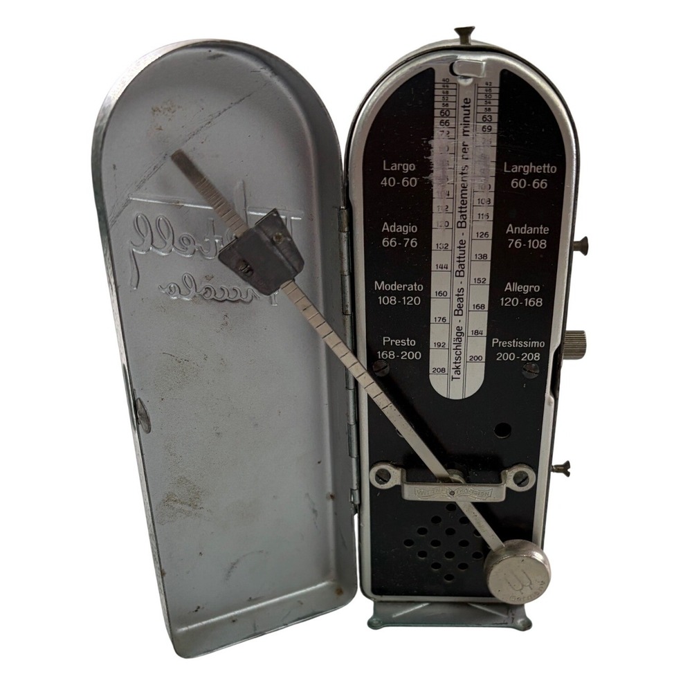 Wittner Taktell Piccolo Metronome West Germany Blue Green Mottled Metal Case